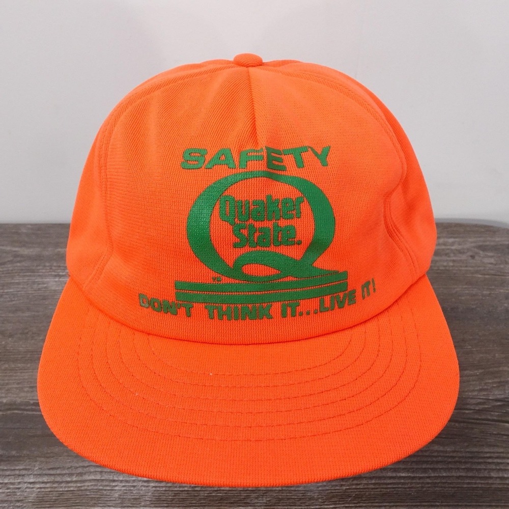 Vintage Quaker State Safety Swingster Hat Cap Snap Back Orange‎ USA